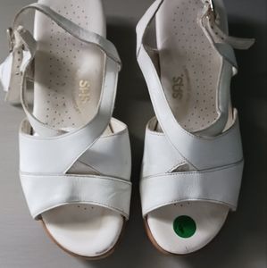 SAS White Leather Wedges
